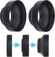 55mm Camera Lens Hood - Rubber - Set of 2 - Collapsible in 3 Steps - Sun Shade/Shield - Reduces Lens Flare and Glare - Blocks Excess Sunlight for Enhanced Photography and Video Footage