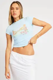 Blue Graphic Tee Short Sleeve - Size L, Women's Graphic Tee
