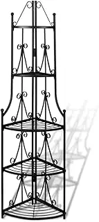 vidaXL 5-Tier Black Steel Corner Plant Rack with Rose-Patterned Detailing - Durable, Space-Saving Design for Gardens, Patios, and Terraces