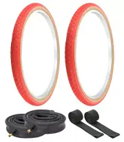 PRO+ BICYCLE TIRES 26 x 1.75 RED/GUM P-104A COMP III W/HEAVYDUTY TUBES+RIMSTRIPS