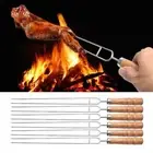 10pcs Stainless Steel BBQ Skewers Reusable Barbecue Needle Grilled Fork Meat