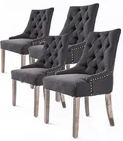 LA BELLA Tufted Dining Chairs with Nailhead Ring Pull Trim - Set of 4 Elegant Kitchen, Bedroom & Dining Room Chairs (Black)