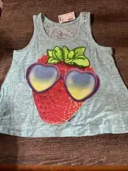 Justice size 8 blue burnout sparkle strawberry tank top