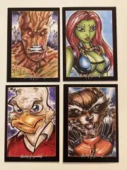 GROOT GAMORA HOWARD THE DUCK ROCKET RACCOON 4 Sketch Card Print Set