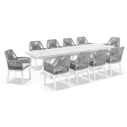 Austin Outdoor 3m - 3.8m Extension Aluminium Table with 12 Hugo Rope Dining Chairs - Outdoor Dining Settings