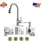 Single Handle Brushed Nickel Faucet with Pull Down Sprayer and Soap Dispenser