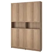 BILLY / OXBERG bookcase w height extension ut/drs, oak effect, 160x30x237 cm
