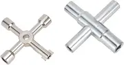4 Way Sillcock Key 2-Pack Multi-Functional Water Utilities Key Stainless Triangle/Square Wrench Tool for Faucet, Spigots, Valve and Cabinet Cupboard