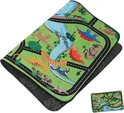 FUNOMOCYA Dinosaur Car Rug Non Slip Play Mat for Cartoon Traffic Design Foldable for Playroom and Bedroom Educational Floor Mat for Imaginative Play