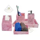 Luxury 5-Piece Rose Quartz Bathroom Set – Handcrafted Semiprecious Stone Bathset