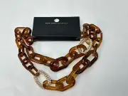 NWT NYC Goldtone Brown Lucite Chain Link Statement Bib Necklace New York & Co