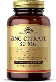 Solgar - Zinc Citrate 30 mg. - 100 Vegetarian Capsules