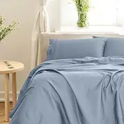 Royal Comfort Balmain 1000TC Sheet Set 50% Bamboo 50% Cotton Luxury Ultra Soft, 1 x Flat Sheet, 1 x Fitted Sheet, 2 x Pillowcases (King, Blue Fog)
