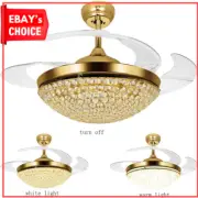 42-Inch Invisible Ceiling Fan LED Light Remote Retractable Blades Bedroom Gold