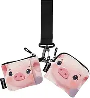 [XYMZR] Mini Zip Around Wristlet keychain Wallet Cute Pig Oil Painting for Women Personalized Pattern Detachable Dual Pouch Wristlet Portable Wallet Phone Coin Purse, Multi-colored, One Size