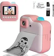 PZCC Kids Instant Print Camera, 2.4" HD Touchscreen 48MP Digital Camera for Kids with 32GB Card & 10 Print Papers, 1080P HD kids' digital cameras, for Boys Girls Aged 3-12 Years Old