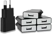 6Pack USB Charger 5V 1A Slim USB Power Plug Adapter Socket Charging Plug for iPhone, Samsung Mobile Phone,MP3, eBook Reader and More (Black)