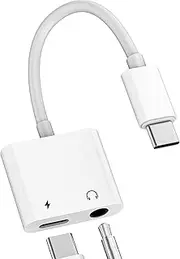 USB C to 3.5mm Headphone Jack Adapter(2in1)for iPhone 16 15 Pro AUX Audio Cable Charger Splitter Type C Earphone DAC Stereo Port Car Cord for Apple Android Accessories Compatible With Samsung for iPad