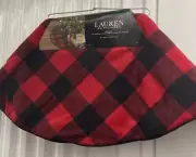 Ralph Lauren Buffalo Check Red Black Christmas Tree Skirt 48" Round Ships today!