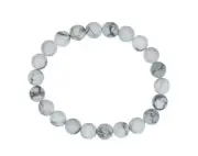 Handmade Beaded Howlite Bracelet Round Natural Gemstone 7" Elastic Healing