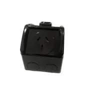 CROWN Weatherproof Single GPO Power Point Waterproof 15A IP53 Single Black