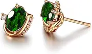 [ZLING] Classic Women Earrings Jewelry Oval Shape Emerald Zircon Gemstones Stud Earrings Ornaments Wedding