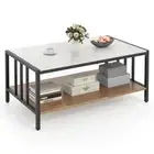 2-Tier Coffee Table Rectangular Center Table Faux Marble Accent Cocktail Table