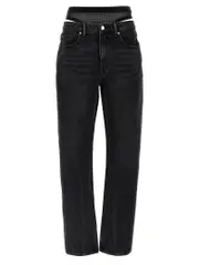[Denim X Alexander Wang] Denim X Alexander Wang-Slit Hem Prestyle Hotfix Mesh Undie Jeans Nero-Donna 27 Black