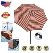 9ft Red Striped Solar Umbrella with LED Lights - Perfect for Day or Night Use