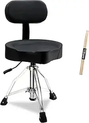Vasitelan Drum Throne with Backrest Airlift Drum Stool Heavy Duty Hydraulic Drum Chair Height Adjustable Motorcycle Style Drum Seat Saddle Drum Throne with Back Rest for Adults Drummers