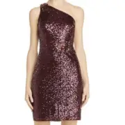 AIDAN MATTOX Sequin One Shoulder Cocktail Party Dress Size 4 Flower Details NWT