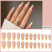 Press-On nails~Detachable False Nails~Flower Print Almond Cover ~24pcs