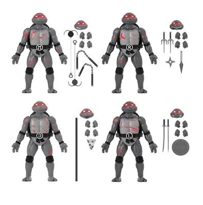 TMNT Black & White Battle Damage 4 Pack Michelangelo Leonardo Donatello Raphael