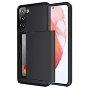 ZUSLAB Galaxy S21 FE 5G Case Slide Armor Card Holder Protective Shockproof Hard Back Cover for Samsung - Black