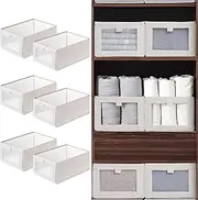 6 Pack Linen Storage Bins, Clothes Organizers and Storage, Drawer & Wardrobe Clothes Organizer, Closet Baskets with Clear Window, Foldable Cube Storage Boxes for Organizing Clothing
