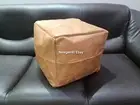 Beige Square Moroccan Leather Ottoman Pouf Footstool Coffee Table Moroccan Pouf