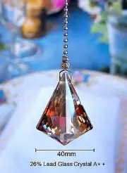 SET OF 2 - LEAD GLASS CRYSTAL DIAMOND - 40 MM - CEILING LIGHTING FAN PULL