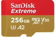 SanDisk 256GB Extreme microSD + SD Adapter Read 190Mbs Write130Mbs w A2 U3