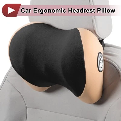 Car Headrest Pillow Polyester, Memory Foam Apricot, Black 1Pcs for Driving