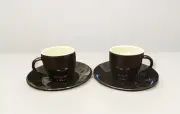 Set Of 2 Crate And Barrel Black And White Espresso Cups And Saucers