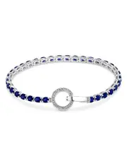Bloomingdale's Fine Collection Blue Sapphire and Diamond Circle Clasp Tennis Bracelet in 14K White Gold