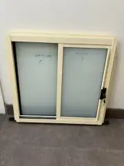 Frosted glass 600Hx610W aluminium sliding window primrose frame colour