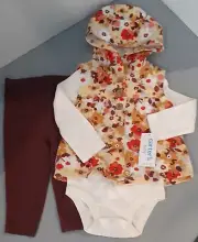 Carter's 3 Piece Baby 12M Outfit Long sleeve Pant Set Brown Tan White - New