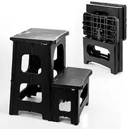 Ligebul 2-Step Stool Foldable, Non-Slip Folding Step Stool Plastic Steps Ladder Bedside Stepstools Collapsible Step Stools for Adults for Kitchen Home Bathroom RV-Black