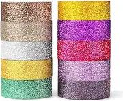 YUBX Glitter Washi Tape Set 10 Colors Sparkling Decorative Tapes Gold Silver Foil Masking Tape Sets for Craft, Kids, Scrapbook, DIY, Gift Wrapping 15MM