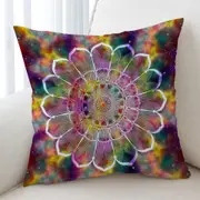 White Flower Mandala over Colorful Space Cushion Cover