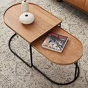 EKDJSN Nesting Table Set, Coffee Table Set of 2 with Higher Edge Design, Retractable Circle Coffee Tables Design, for Living Room, Office, Small Space, No Need Assembly