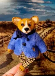 Needle felted Dog, OOAK, handmade collectible art toy, corgi dog