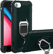 Cavor for iPhone SE 2020/ SE 2022 Case,iPhone 6 6s 7 8 Case,360°Rotation Ring Holder Kickstand [Work with Magnetic Car Mount] Shockproof Scratch-Resistant Protective Cover (4.7")-Dark Green