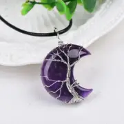 1PC Natural Crystal Pendant Moon tree of Life Raw Crystals Mineral Jewelry